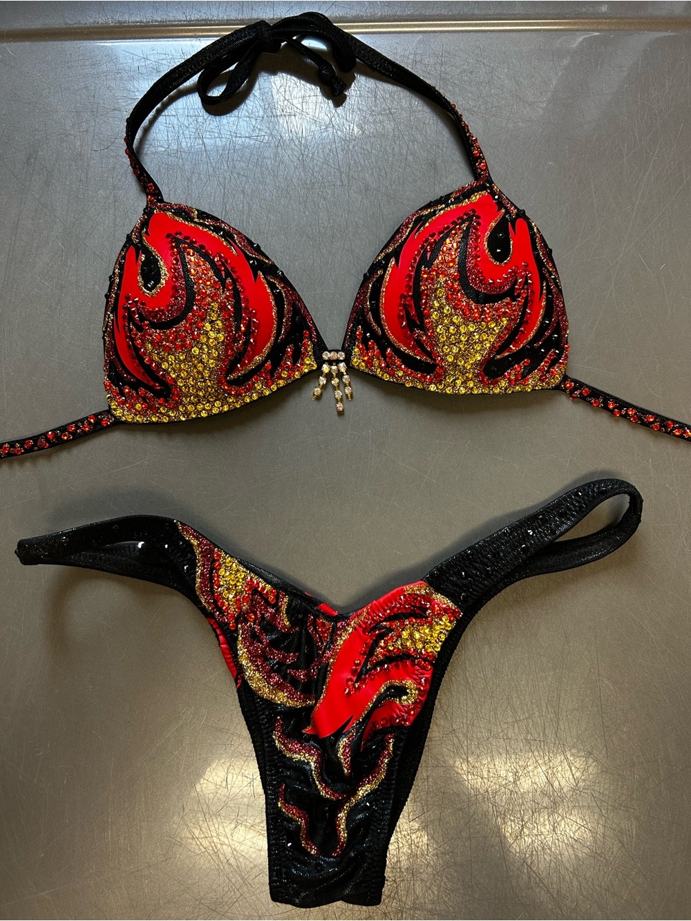 Red & Black Embellished Flame-Print Women's Bikini Set